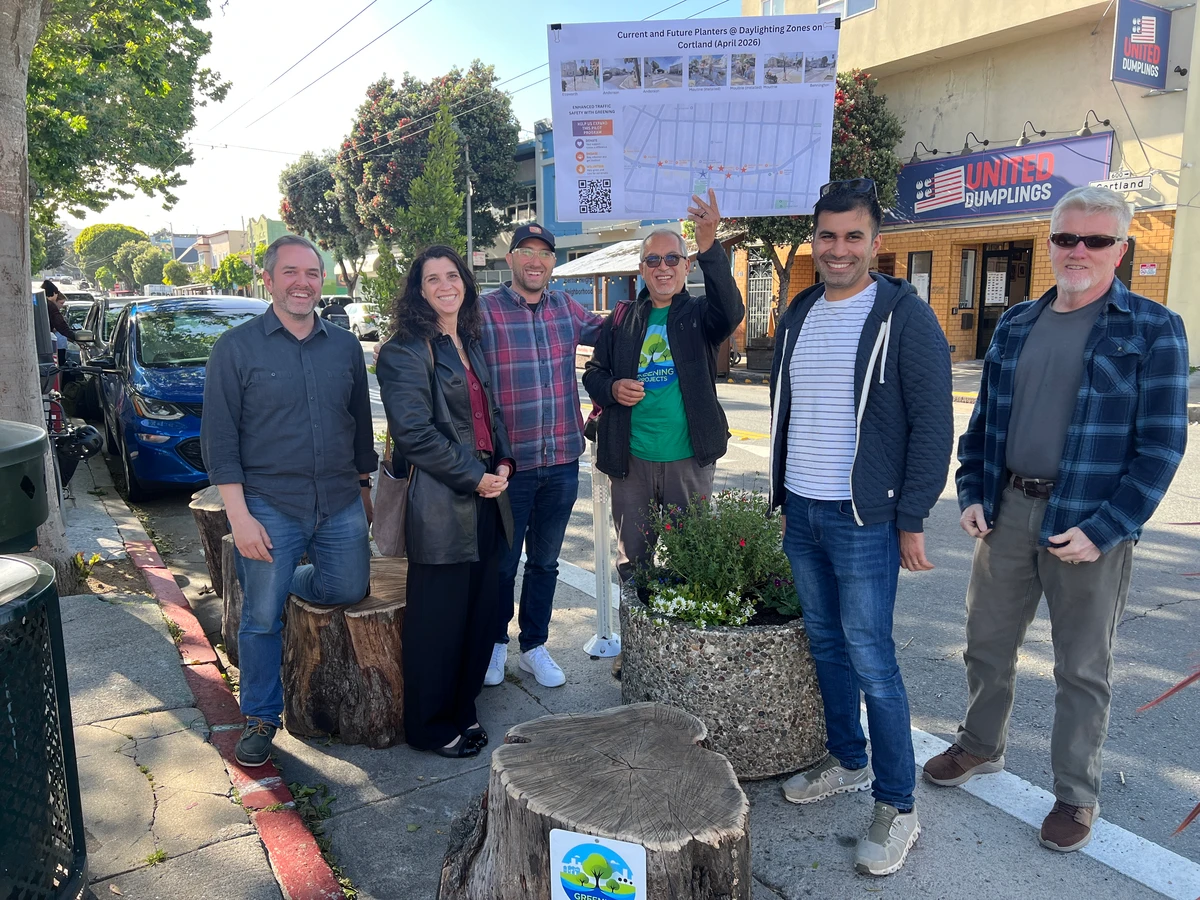 Neighbors gathered at San Francisco's first Community Corner at Cortland and Moultrie in Bernal Heights